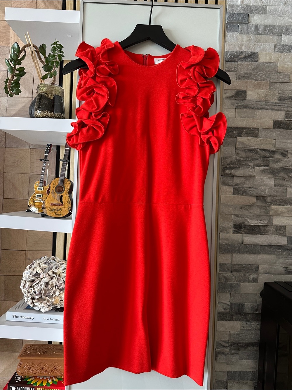 Amanda Uprichard Red Ruffle-Shoulder Mini Dress